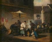 George Chinnery Street Scene, Macao, with Pigs Sweden oil painting artist